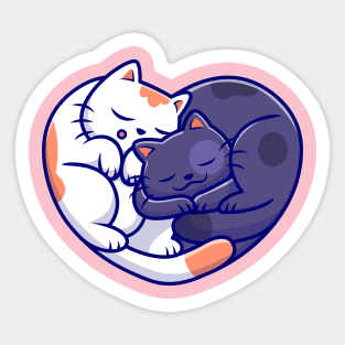 Cute Cat And Dog Sleeping Together Cartoon Sticker